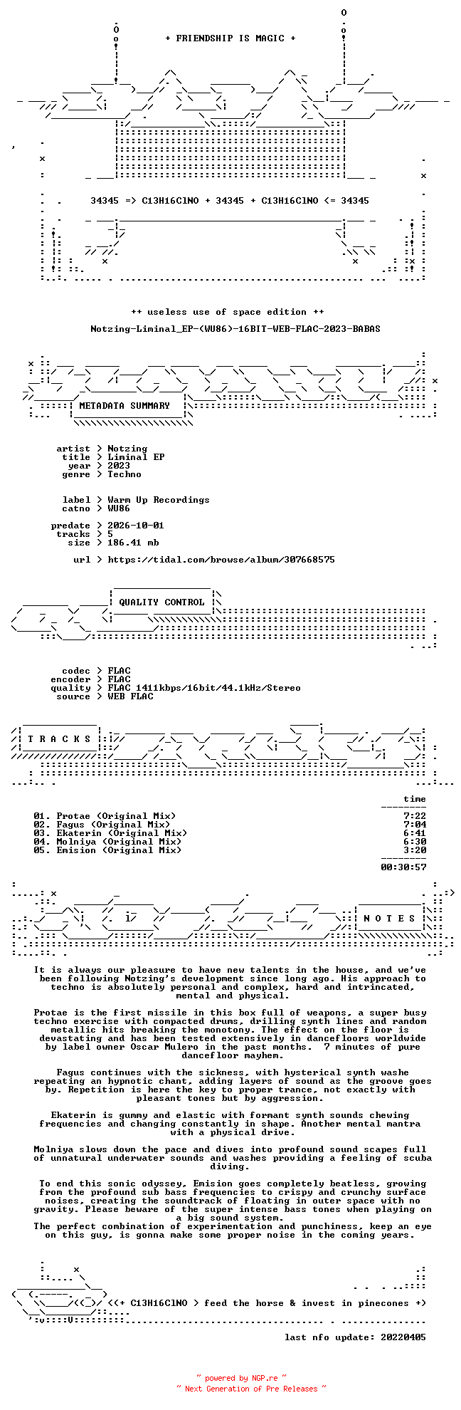 NFO for the release Notzing-Liminal_EP-(WU86)-16BIT-WEB-FLAC-2023-BABAS by BABAS