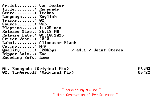 NFO for the release Van_Dexter-Renegade-WEB-2020-XTC_iNT by XTC_iNT