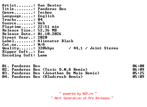 NFO for the release Van_Dexter-Pandoras_Box-WEB-2020-XTC_iNT by XTC_iNT
