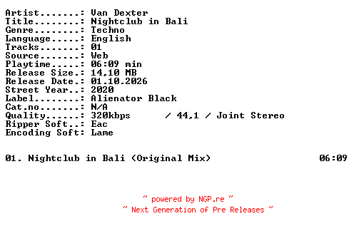 NFO for the release Van_Dexter-Nightclub_in_Bali-SINGLE-WEB-2020-XTC_iNT by XTC_iNT