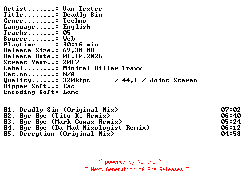 NFO for the release Van_Dexter-Deadly_Sin-WEB-2017-XTC_iNT by XTC_iNT