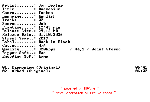 NFO for the release Van_Dexter-Daemonium-WEB-2019-XTC_iNT by XTC_iNT