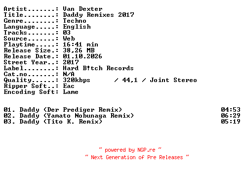 NFO for the release Van_Dexter-Daddy_Remixes_2017-WEB-2017-XTC_iNT by XTC_iNT