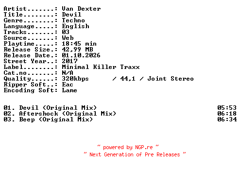 NFO for the release Van_Dexter-Devil-WEB-2017-XTC_iNT by XTC_iNT