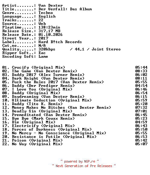 NFO for the release Van_Dexter-Der_Verfall_Das_Album-WEB-2017-XTC_iNT by XTC_iNT