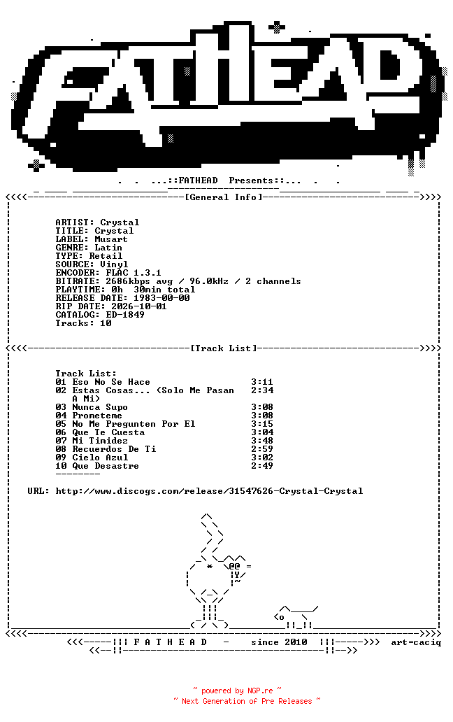 NFO for the release Crystal-Crystal-ES-VINYL-FLAC-1983-FATHEAD by FATHEAD