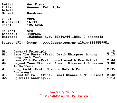 NFO for the release Get_Pieced-General_Principle-16BIT-WEB-FLAC-2026-VEXED by VEXED