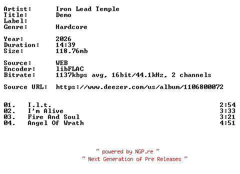 NFO for the release Iron_Lead_Temple-Demo-16BIT-WEB-FLAC-2026-VEXED by VEXED