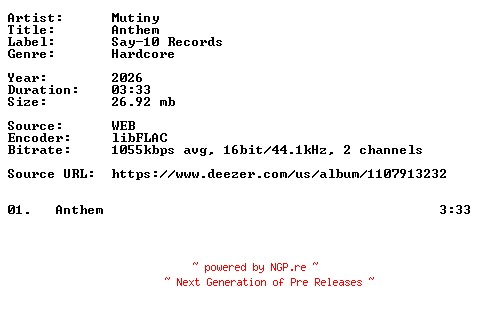 NFO for the release Mutiny-Anthem-Single-16BIT-WEB-FLAC-2026-VEXED by VEXED
