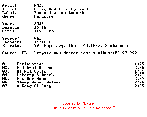 NFO for the release NMDS-A_Dry_And_Thirsty_Land-16BIT-WEB-FLAC-2026-VEXED by VEXED