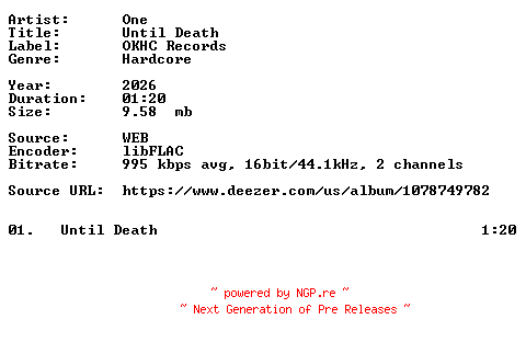 NFO for the release One-Until_Death-Single-16BIT-WEB-FLAC-2026-VEXED by VEXED