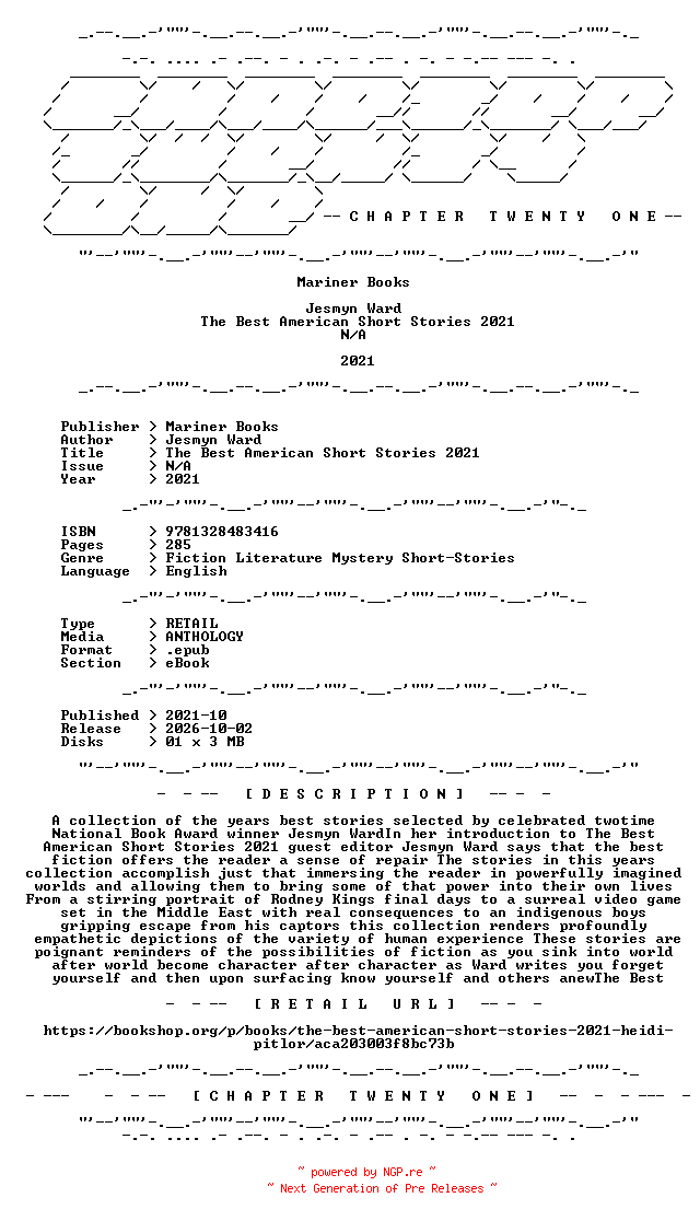 NFO for the release Mariner.Books.-.The.Best.American.Short.Stories.2021.2021.RETAIL.EPUB.eBook-CTO by CTO