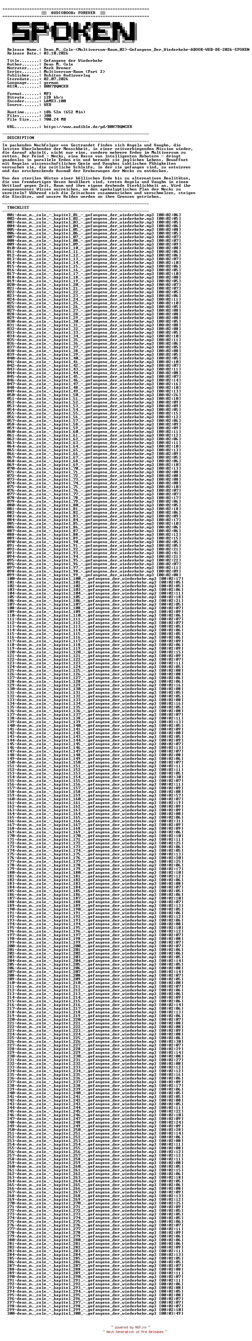 NFO for the release Dean_M._Cole-(Multiversum-Raum_02)-Gefangene_Der_Wiederkehr-ABOOK-WEB-DE-2026-SPOKEN by SPOKEN