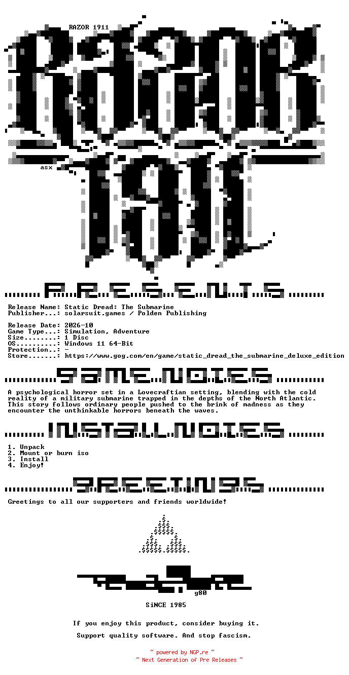 NFO for the release Static_Dread_The_Submarine-Razor1911 by Razor1911