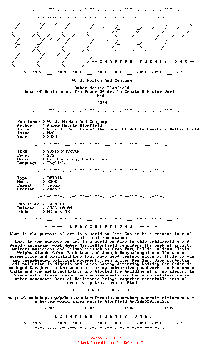 NFO for the release Amber.Massie-Blomfield.-.Acts.Of.Resistance.The.Power.Of.Art.To.Create.A.Better.World.2024.RETAIL.EPUB.eBook-CTO by CTO