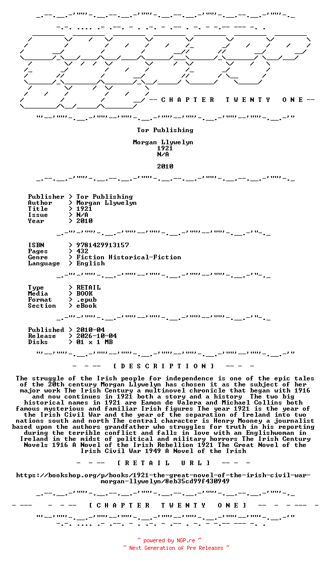 NFO for the release Morgan.Llywelyn.-.1921.2010.RETAIL.EPUB.eBook-CTO by CTO