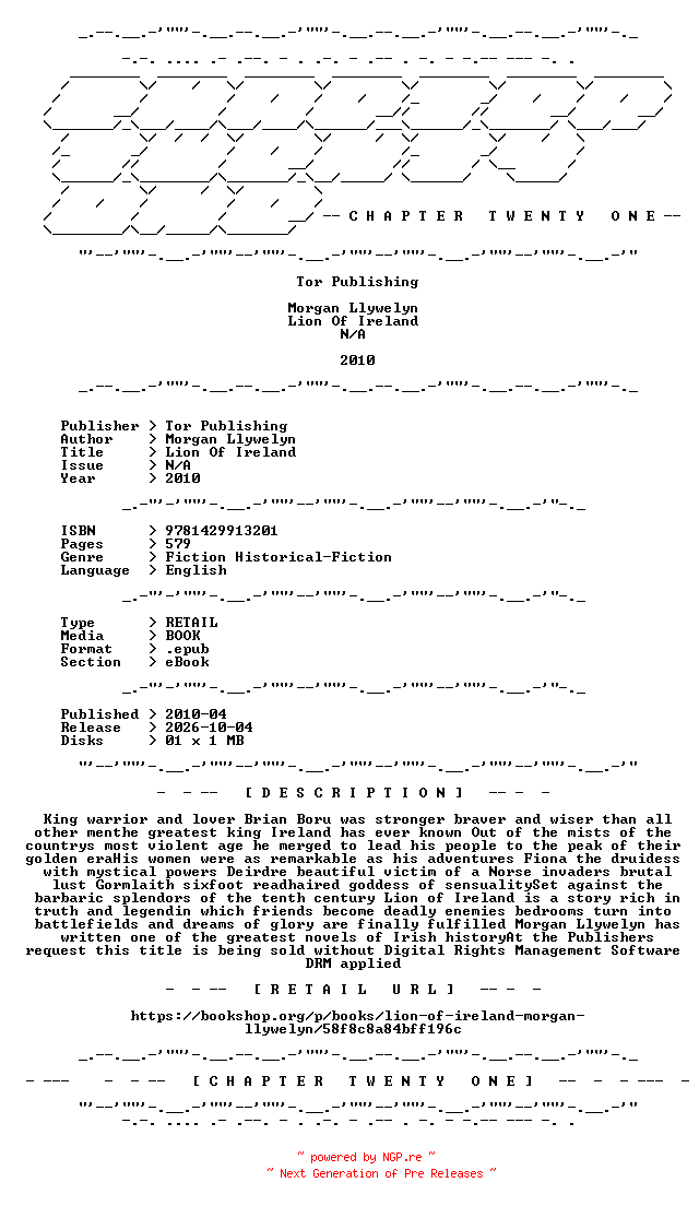 NFO for the release Morgan.Llywelyn.-.Lion.Of.Ireland.2010.RETAIL.EPUB.eBook-CTO by CTO