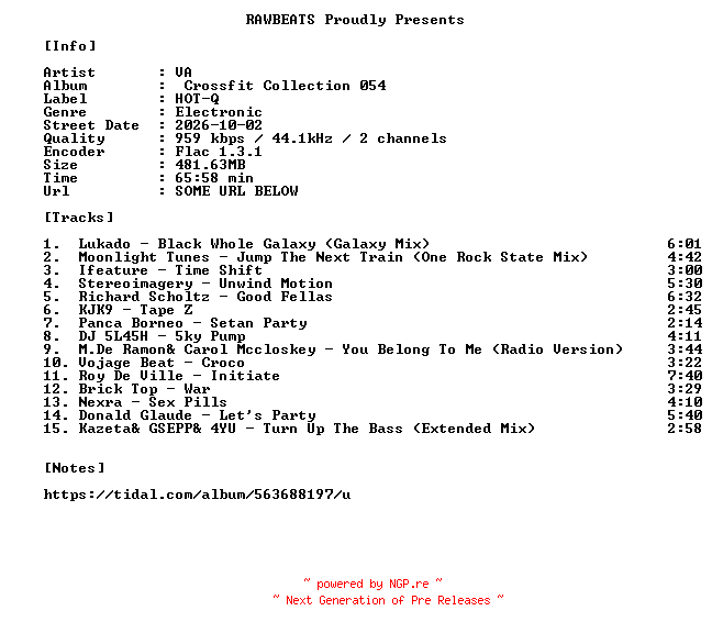 NFO for the release VA-Crossfit_Collection_054-16BIT-WEB-FLAC-2026-RAWBEATS by RAWBEATS