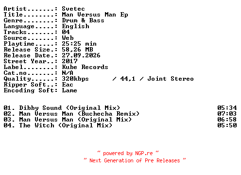 NFO for the release Svetec-Man_Versus_Man_EP-WEB-2017-XTC_iNT by XTC_iNT