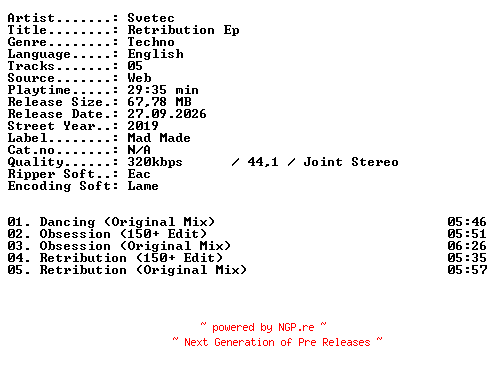 NFO for the release Svetec-Retribution_EP-WEB-2019-XTC_iNT by XTC_iNT