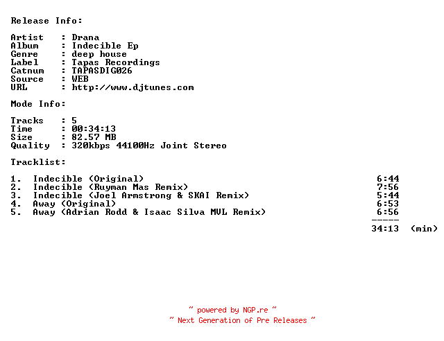 NFO for the release drana-indecible_ep-(tapasdig026)-web-2012 by 2012