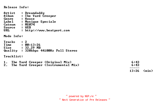 NFO for the release dreamdaddy-the_yard_creeper-(ms074)-web-2012 by 2012