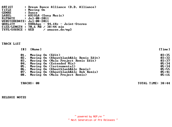 NFO for the release dream_dance_alliance_(d.d._alliance)-moving_on-web-2011 by 2011