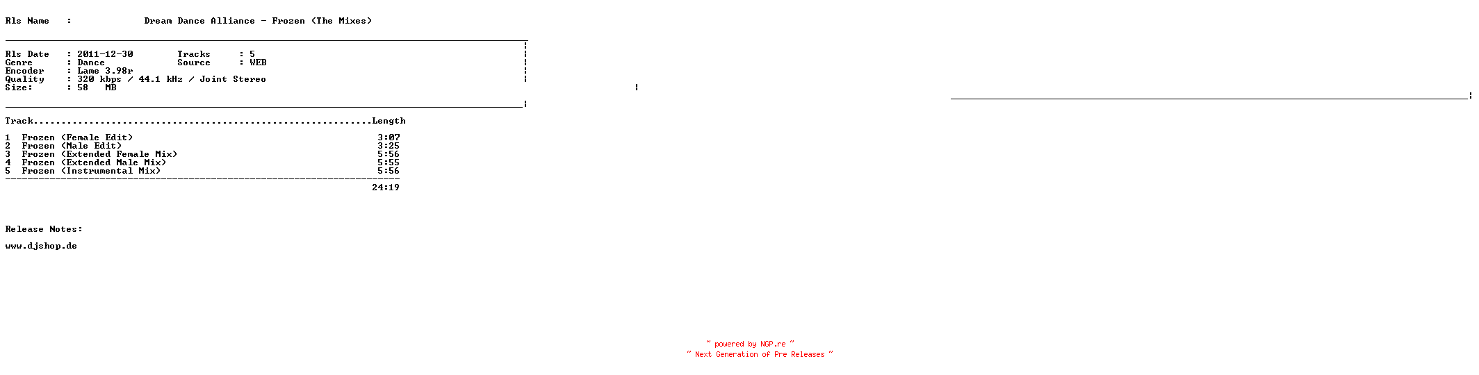 NFO for the release dream_dance_alliance_-_frozen_(the_mixes)-web-2011 by 2011