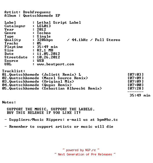 NFO for the release drehfrequenz-quetschkomode_ep-(lsl013)-web-2012 by 2012