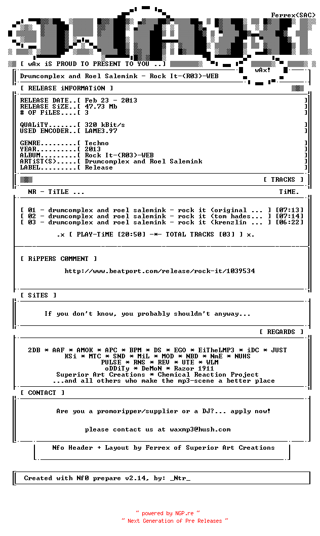 NFO for the release drumcomplex_and_roel_salemink-rock_it-(r03)-web-2013 by 2013