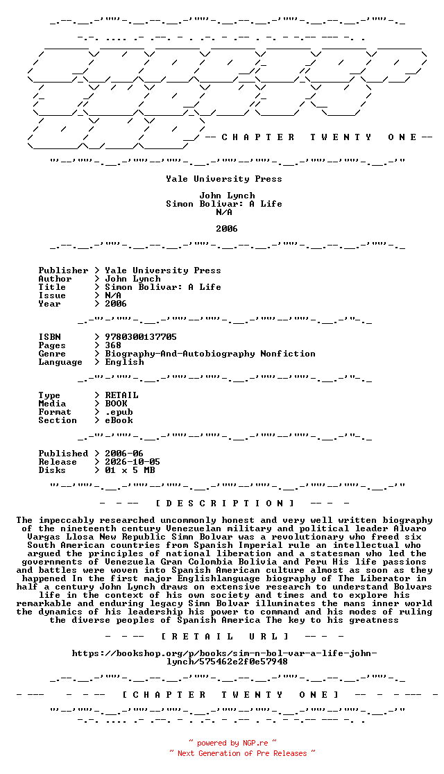 NFO for the release John.Lynch.-.Simon.Bolivar.A.Life.2006.RETAIL.EPUB.eBook-CTO by CTO