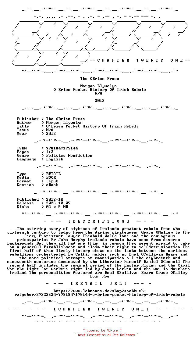 NFO for the release Morgan.Llywelyn.-.OBrien.Pocket.History.Of.Irish.Rebels.2012.RETAIL.EPUB.eBook-CTO by CTO