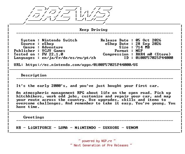 NFO for the release Keep_Driving_NSW-BREWS by BREWS