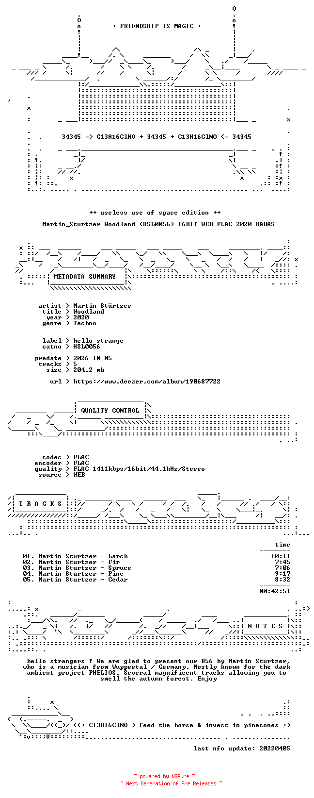 NFO for the release Martin_Sturtzer-Woodland-(HSL0056)-16BIT-WEB-FLAC-2020-BABAS by BABAS