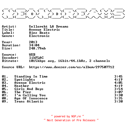NFO for the release Sellorekt_LA_Dreams-Avenue_Electric-16BIT-WEB-FLAC-2013-NeonDreams by NeonDreams