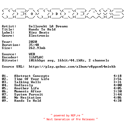 NFO for the release Sellorekt_LA_Dreams-Hands_To_Hold-16BIT-WEB-FLAC-2020-NeonDreams by NeonDreams