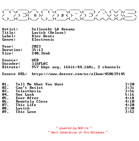 NFO for the release Sellorekt_LA_Dreams-Lavish_(Deluxe)-16BIT-WEB-FLAC-2023-NeonDreams by NeonDreams