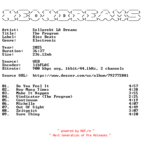 NFO for the release Sellorekt_LA_Dreams-The_Program-16BIT-WEB-FLAC-2025-NeonDreams by NeonDreams