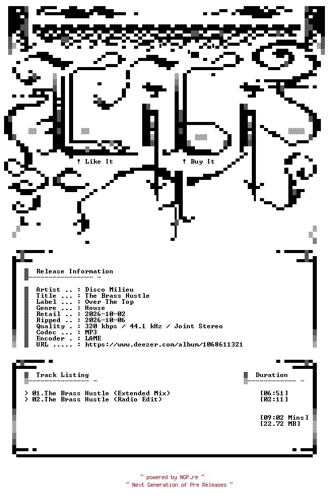 NFO for the release Disco_Milieu-The_Brass_Hustle-(OTT648)-SINGLE-WEB-2026-LiBi by LiBi