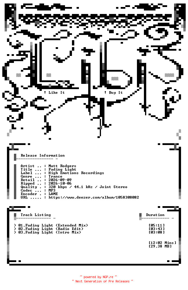 NFO for the release Matt_Rodgers-Fading_Light-(ALLSENSE068)-SINGLE-WEB-2026-LiBi by LiBi
