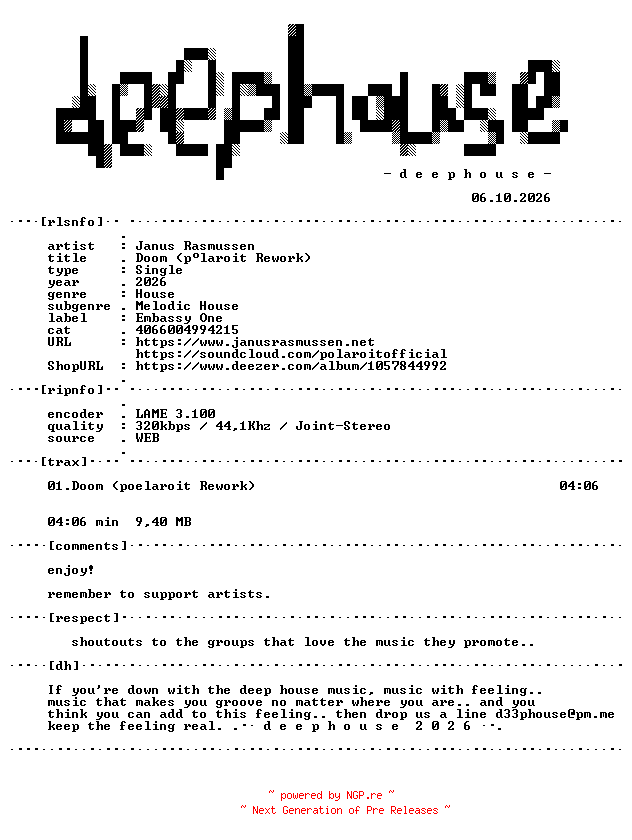 NFO for the release Janus_Rasmussen--Doom_(Polaroit_Rework)-(4066004994215)-SINGLE-WEB-2026-dh by dh