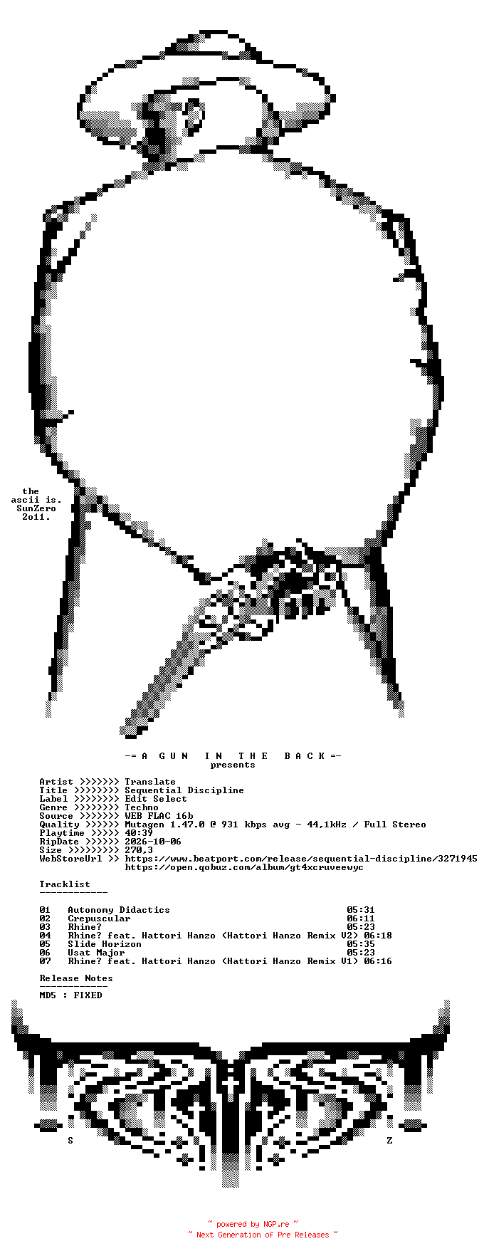 NFO for the release Translate-Sequential_Discipline-(EDITSELECT102D)-16BIT-WEB-FLAC-2021-AGITB by AGITB