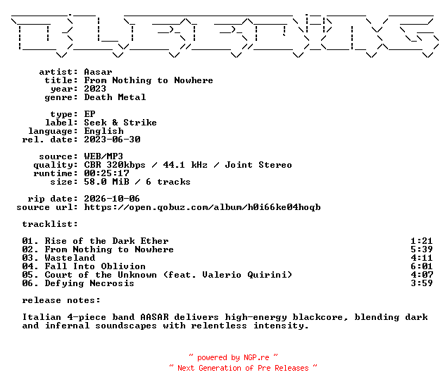 NFO for the release Aasar-From_Nothing_to_Nowhere-EP-WEB-2023-BLEEDiNG by BLEEDiNG
