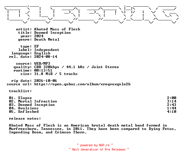 NFO for the release Abated_Mass_of_Flesh-Doomed_Inception-EP-WEB-2024-BLEEDiNG by BLEEDiNG