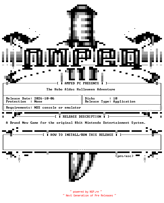 NFO for the release The.Hobo.Aldos.Halloween.Adventure.NES.ROM-AMPED by AMPED