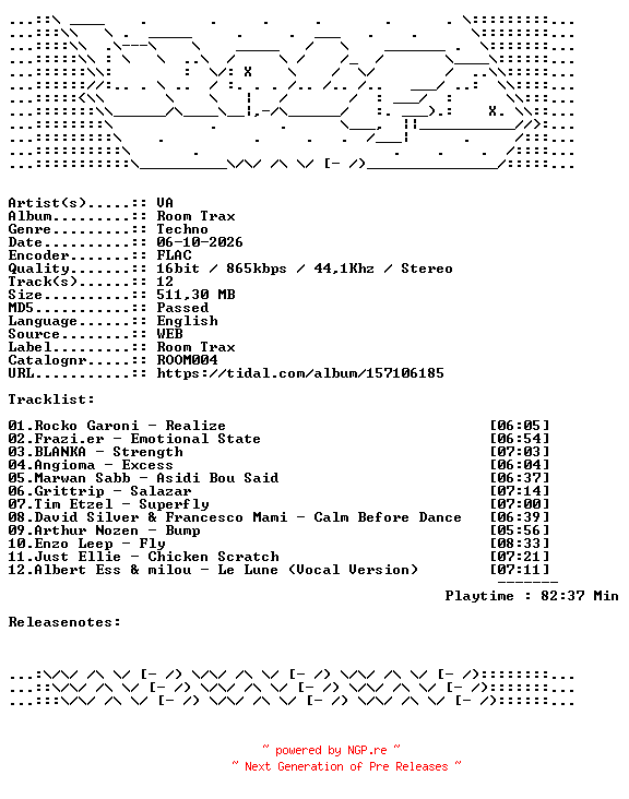 NFO for the release VA-Room_Trax-ROOM004-16BIT-WEB-FLAC-2020-WAVED by WAVED