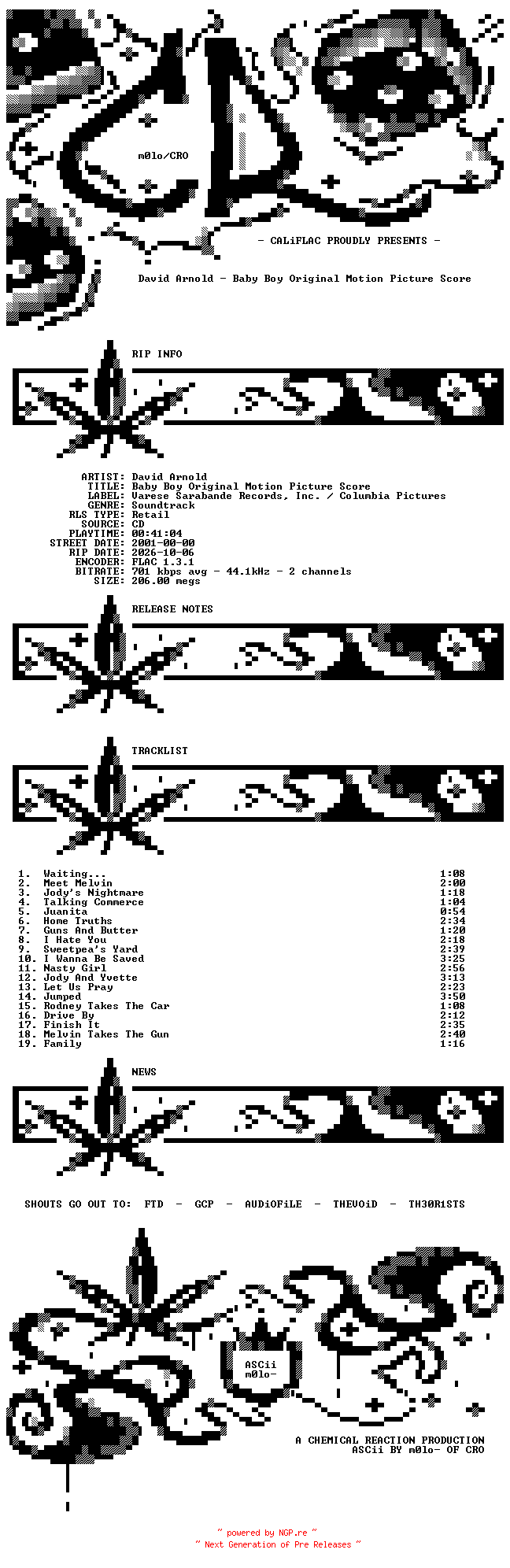NFO for the release David_Arnold-Baby_Boy_Original_Motion_Picture_Score-OST-CD-FLAC-2001-CALiFLAC by CALiFLAC