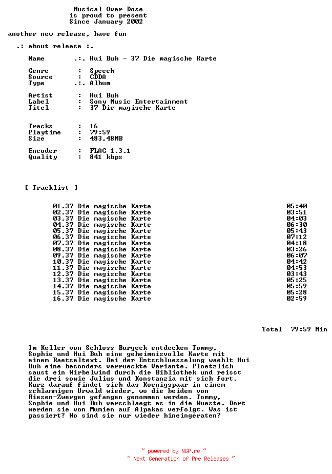 NFO for the release Hui_Buh_Das_Schlossgespenst-37_Die_Magische_Karte-DE-Audiobook-CD-FLAC-2023-MOD by MOD