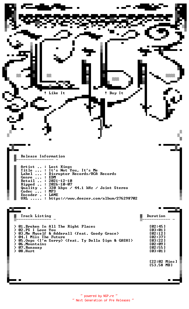 NFO for the release Lost_Kings-Its_Not_You_Its_Me-(BTAR0080)-WEB-2021-LiBi by LiBi