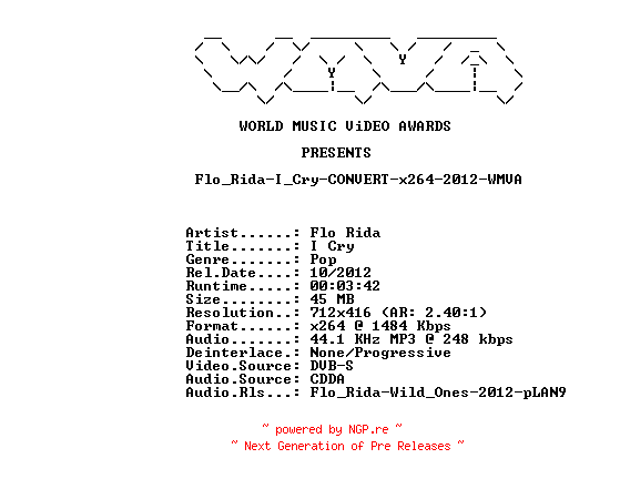 NFO for the release Flo_Rida-I_Cry-CONVERT-x264-2012-WMVA by WMVA